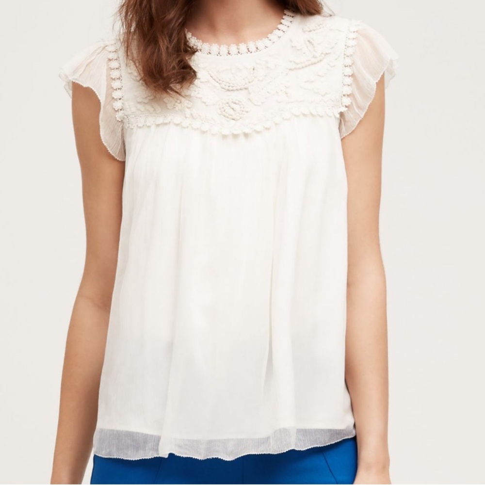 Anthropologie Lyra Blouse - Elegant White Sleeveless Blouse - Size 4